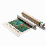 Extra large rolled print featuring Gustav Klimt's floral design in muted gold and green tones.