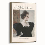 Framed canvas of a Gustav Klimt landscape painting in gold and black tones, ideal for bedroom wall art.