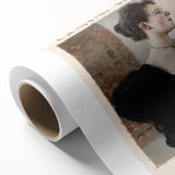 Art Deco style poster of abstract geometric shapes in gold and black on rolled canvas.