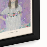 Close-up of a Gustav Klimt-inspired framed canvas featuring textured, colorful art on a black background.