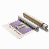 Extra large rolled print of a Gustav Klimt floral design in muted gold and green tones, ideal for classy bathroom wall art.