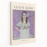 Abstract Gustav Klimt-inspired artwork on stretched canvas featuring golden swirls and blue accents.