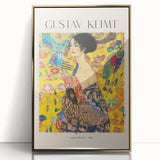 Mid-century modernist art print of Gustav Klimt design on gold-toned framed acrylic, ideal for nursery wall art.