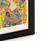 Framed canvas featuring Gustav Klimt-inspired black wall art with colorful, textured patterns, ideal for living room decor.