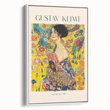 Vintage poster art of a Gustav Klimt design in vibrant colors on a framed canvas, ideal for living room decor.
