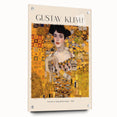 Large abstract wall art on acrylic glass, featuring muted gold and black tones in a Gustav Klimt style.