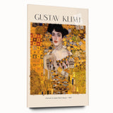 Large abstract wall art by Gustav Klimt in muted gold and blue tones on acrylic glass.