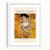 Abstract art print of swirling golden patterns on a white framed canvas, suited for dining room or bedroom decor.