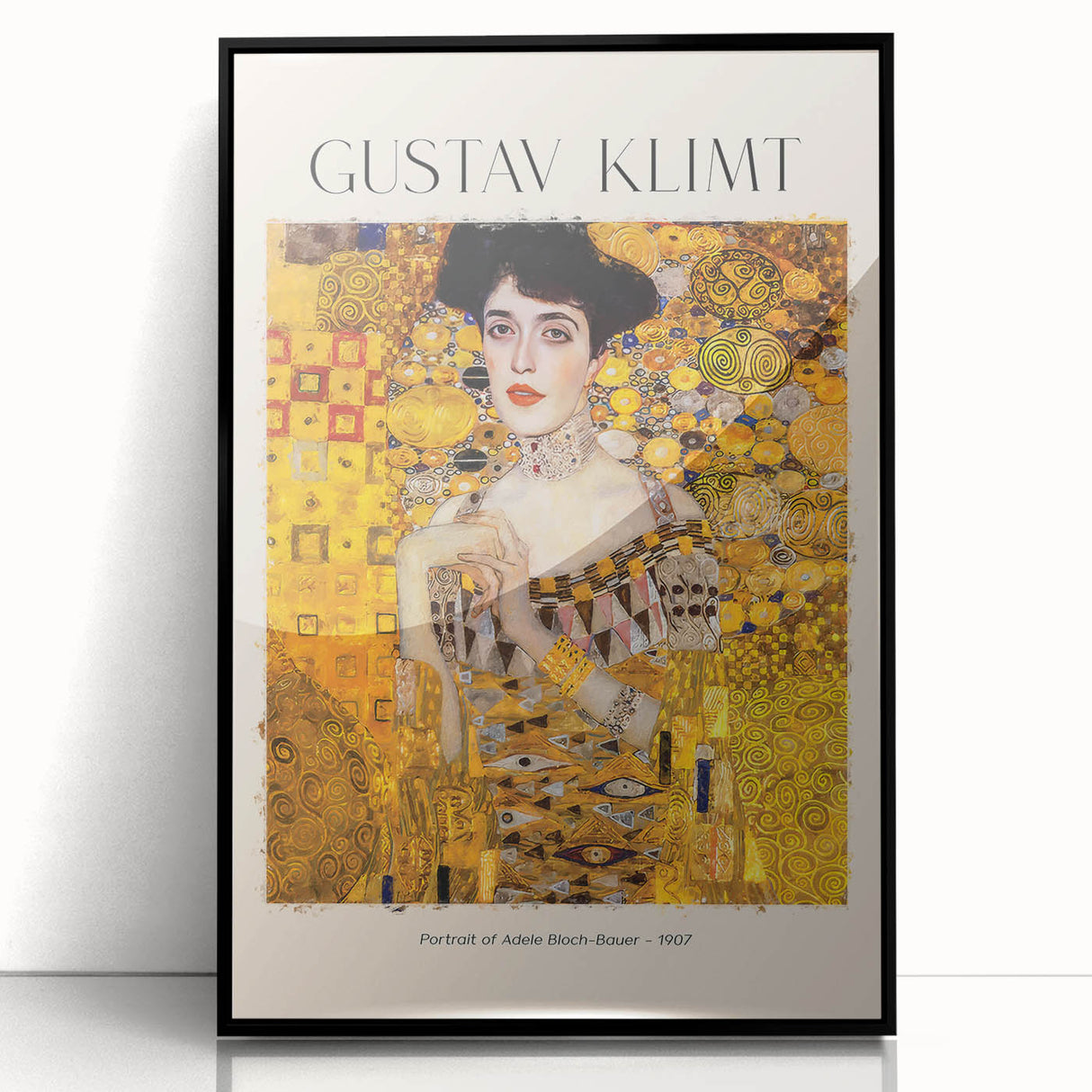 Large abstract wall art featuring geometric patterns in gold and black, framed acrylic.