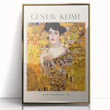 Mid-century modernist art print featuring Gustav Klimt's design in gold and black hues on framed acrylic.