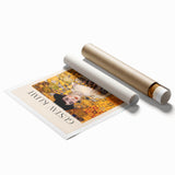 Extra large rolled print featuring Gustav Klimt's floral design in muted gold and green tones.
