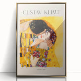 Mid-century modernist art by Gustav Klimt featuring abstract gold patterns on a large framed acrylic print.