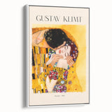 Framed canvas of Gustav Klimt's vintage poster art featuring colorful abstract patterns, ideal for living room decor.