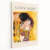 Abstract Gustav Klimt design on stretched canvas, featuring gold and black swirls, ideal for kitchen wall art.