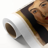 Art deco poster featuring abstract shapes in muted blue and pink, rolled canvas, ideal for nursery wall art.