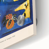 Mid-century modernist art featuring abstract geometric shapes in bold colors on acrylic glass, ideal for dining room art.