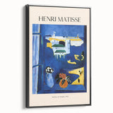 Black and white landscape art painting on a framed canvas, featuring a vintage poster art style.