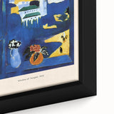 Extra large framed canvas featuring a black textured background with colorful abstract shapes, ideal for living room decor.