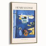 Framed canvas featuring a colorful, vintage poster-style landscape art painting with black borders.