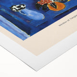 Art deco poster featuring geometric shapes and bold colors on rolled canvas, suitable for dining room decor.