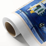 Art deco style poster of abstract shapes in pastel colors on rolled canvas, ideal for nursery wall art.