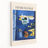 Abstract Henri Matisse-inspired design on stretched canvas, featuring bold primary colors, suitable for kitchen wall art.