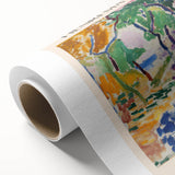 Art deco poster featuring abstract geometric shapes in muted tones on rolled canvas, ideal for nursery wall art.