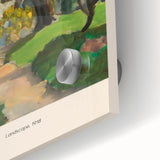 Large abstract wall art in mid-century modernist style on acrylic, featuring bold shapes and colors.