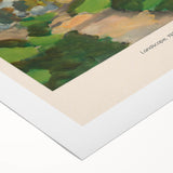 Art deco poster featuring abstract geometric shapes in vibrant primary colors on rolled canvas.