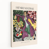 Abstract Henri Matisse inspired design on stretched canvas, featuring bold primary colors, ideal for kitchen wall art.