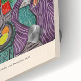 Mid-century modernist art featuring abstract shapes in bold colors on acrylic glass, ideal for dining room art.