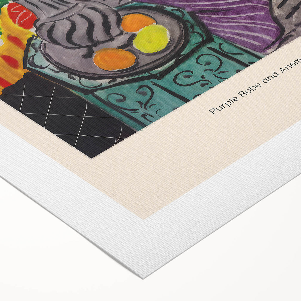Art Deco style poster featuring geometric and floral patterns in bold colors, printed on rolled canvas.