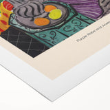 Art Deco style poster featuring geometric and floral patterns in bold colors, printed on rolled canvas.