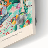 Mid-century modernist large abstract wall art in vibrant colors on acrylic glass, ideal for dining room decor.