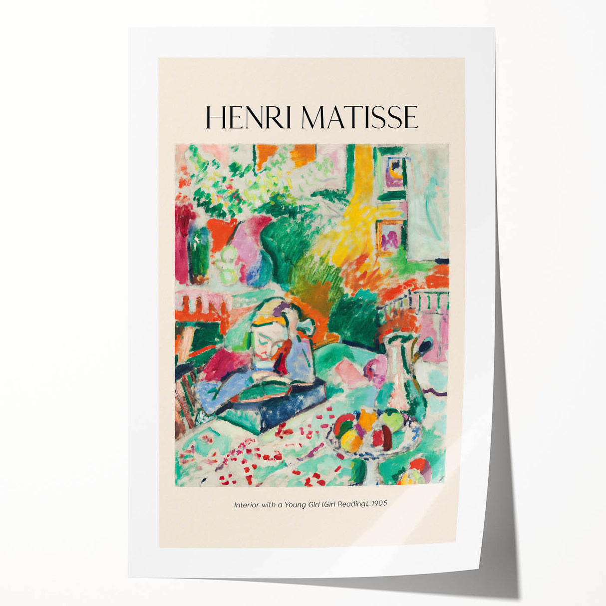 Extra large rolled print of a floral Henri Matisse design in vibrant colors, ideal for art wall dining room or bathroom.