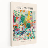 Abstract Henri Matisse design on stretched canvas featuring bold primary colors, ideal for kitchen wall art.