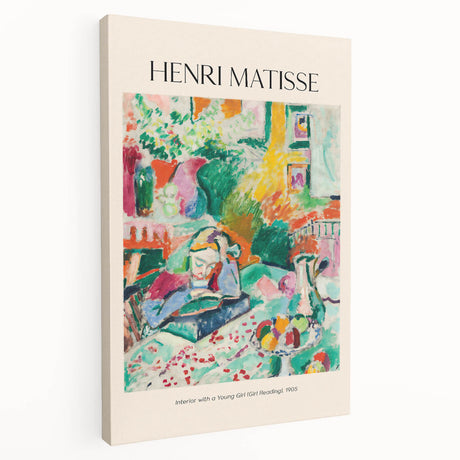 Abstract Henri Matisse design on stretched canvas featuring bold primary colors, ideal for kitchen wall art.
