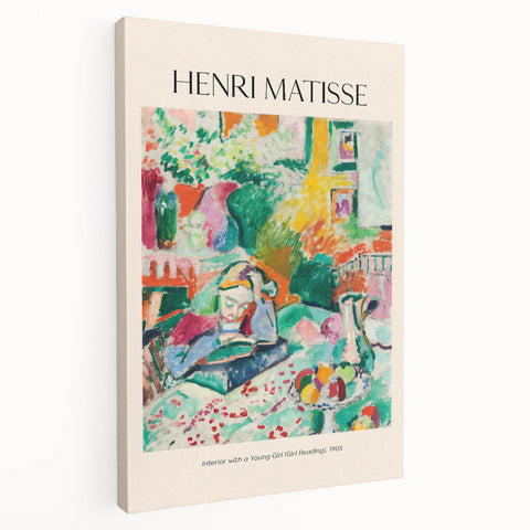Abstract Henri Matisse design on stretched canvas featuring bold primary colors, ideal for kitchen wall art.