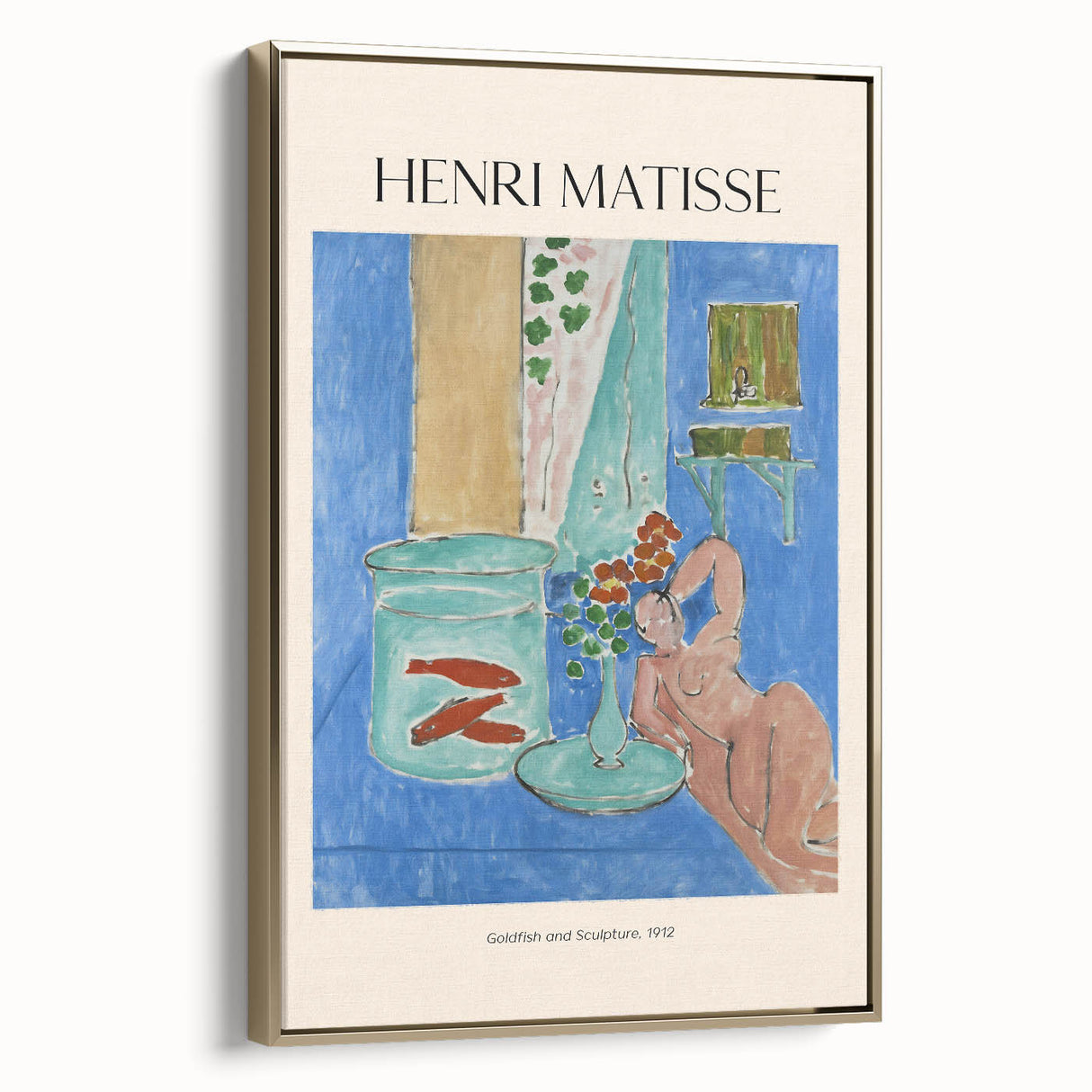 Framed canvas featuring a vivid landscape art painting in the style of Henri Matisse with colorful and black elements.