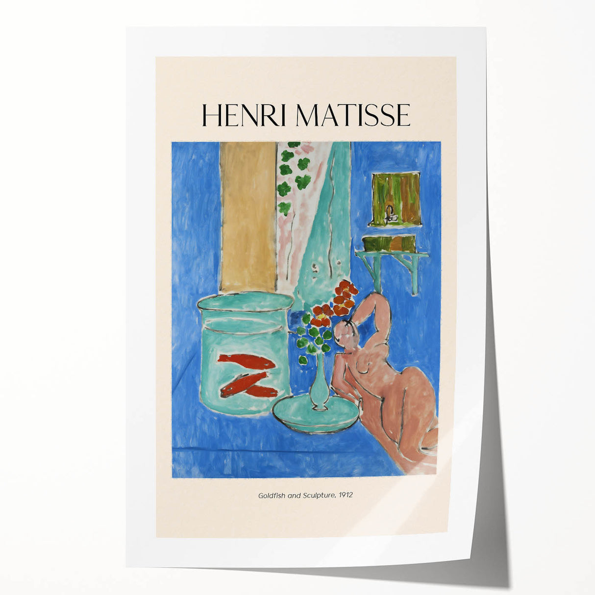 Extra large rolled print featuring a Henri Matisse-inspired floral design in vibrant colors, ideal for art wall dining room.