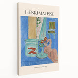 Abstract Henri Matisse-inspired design on stretched canvas with bold blue and red tones, ideal for kitchen wall art.