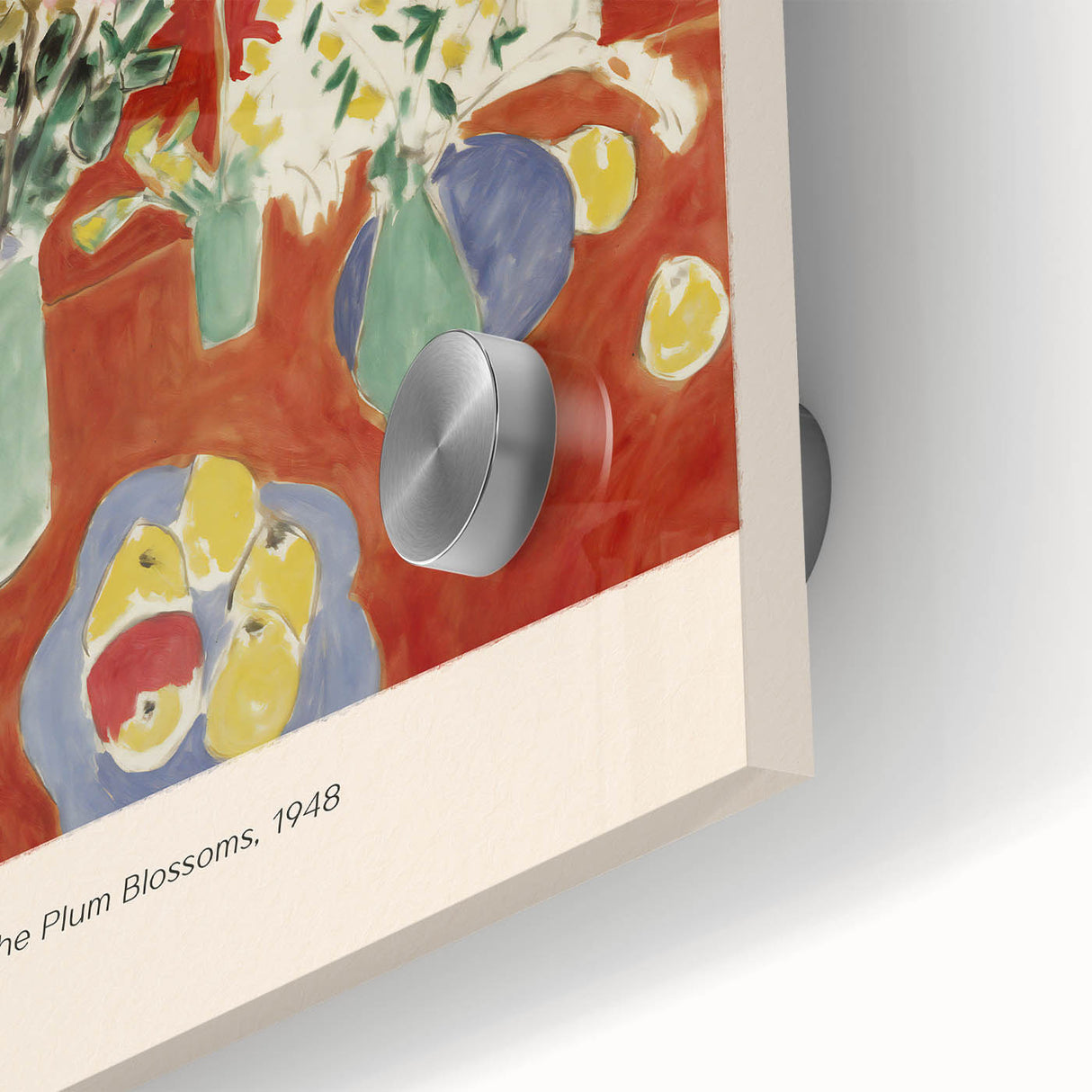 Mid-century modernist art featuring abstract shapes in vibrant colors on acrylic glass, ideal for dining room art.