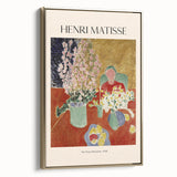 Framed canvas of a colorful, abstract landscape painting in a vintage style.