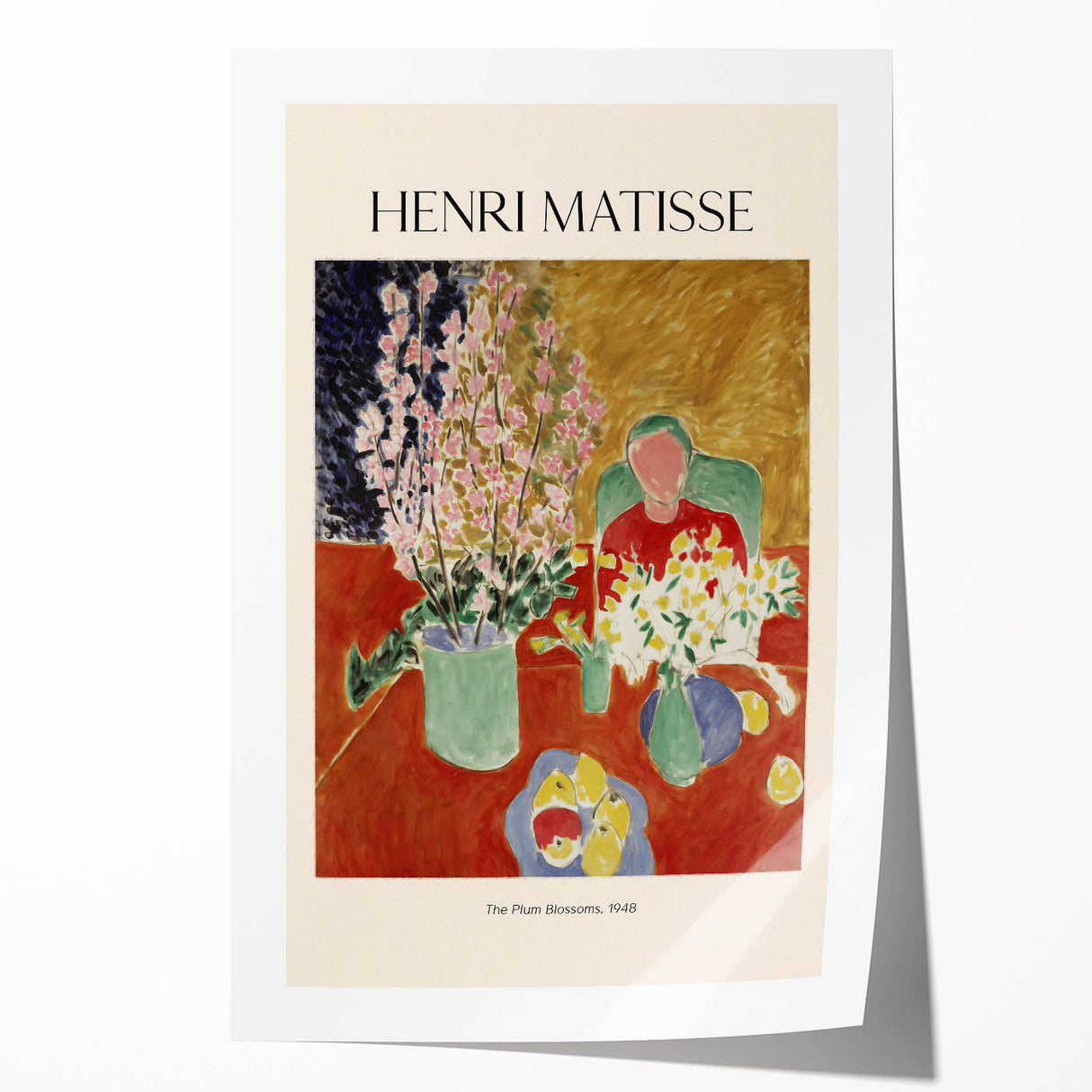 Extra large rolled print of a Henri Matisse-inspired floral design in pastel shades, ideal for art wall dining room decor.