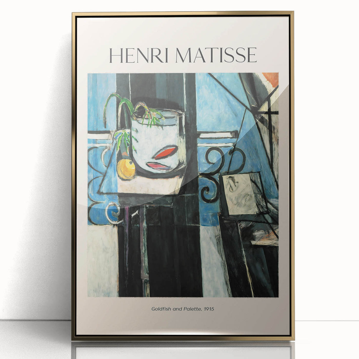 Mid-century modernist art depicting abstract forms in bold colors on a framed acrylic, suitable for nursery wall decor.