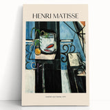 Black and white abstract print of Henri Matisse design on stretched canvas, ideal for kitchen wall art.