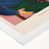 Art deco poster featuring abstract geometric shapes in muted tones on rolled canvas, suitable for dining room decor.