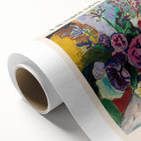 Art deco poster of abstract shapes in pastel shades on rolled canvas, suitable for nursery wall art or dining room decor.