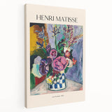 Abstract Henri Matisse-inspired artwork in bold primary colors on stretched canvas, suitable for kitchen wall art.