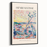 Black and white framed canvas featuring a vintage poster art landscape, ideal for bedroom wall decor.